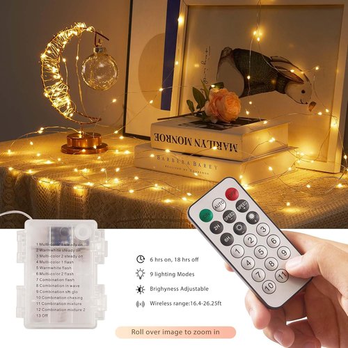 Ariceleo Battery Operated String Lights - 50 LEDs with Remote Control & Timer | 5M/16.4ft Warm White & Multi-Color