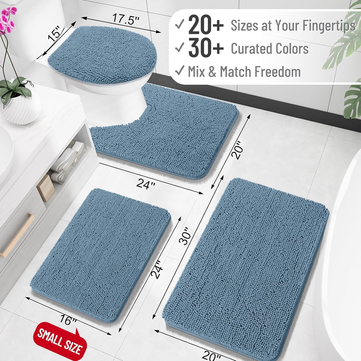 OLANLY Bathroom Rugs - Extra Soft Absorbent Chenille Mats | Quick Dry, Machine Washable, 35x24, Airy Blue