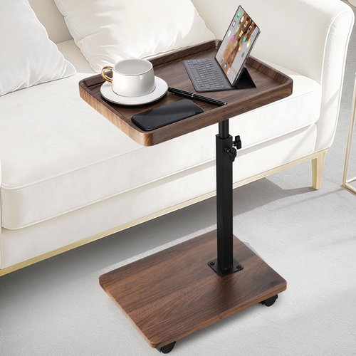 Dozesheep C Shaped End Table for Couch, Adjustable Height C Shaped Side Table with Wheels,TV Trays Table for Sofa, Bedroom,Living Room Small Spaces Couch Table
