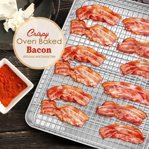 E-far Half Sheet Baking Pan Set - 18”x13” Stainless Steel Cookie Sheet with Cooling Rack | Dishwasher Safe