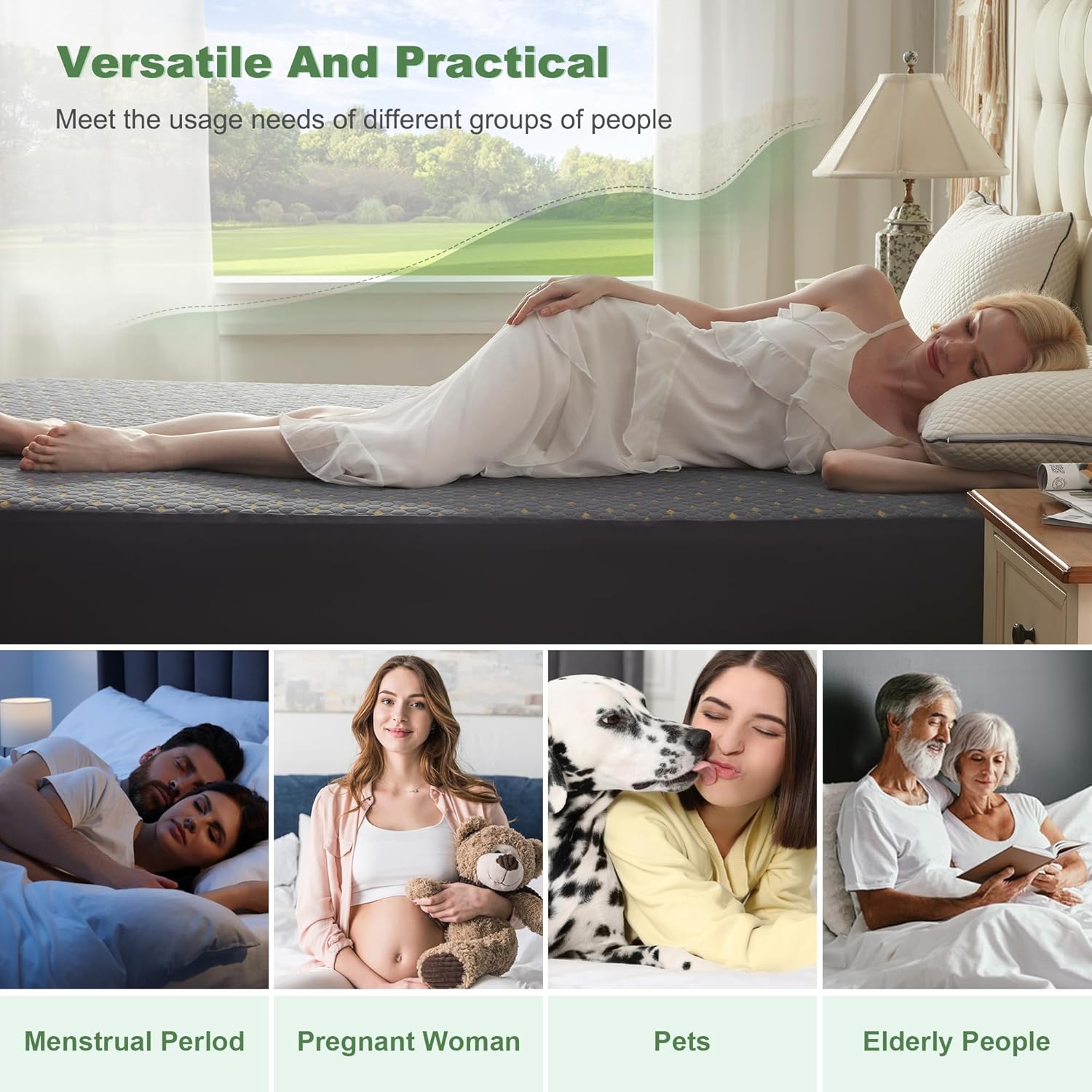 Skiennix Waterproof Mattress Protector - Breathable Queen Size Fitted Pad | Noiseless & Washable, Carbon Gray