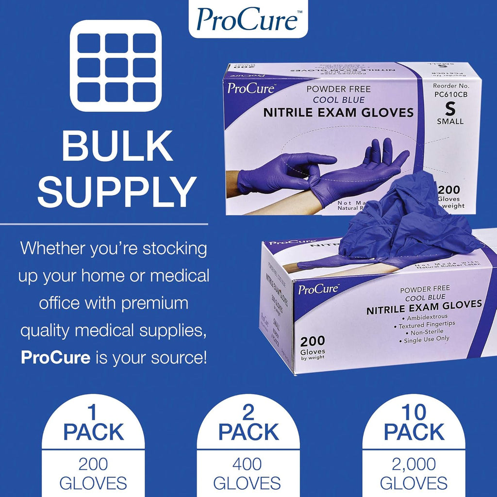 ProCure Disposable Nitrile Gloves - Latex Free, Powder Free, 200 Count Medical Exam Gloves