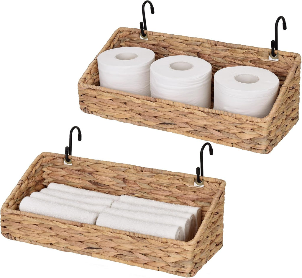 StorageWorks Woven Wall Baskets - Stylish Water Hyacinth Organizers for Kitchen & Bathroom | 2 Pack
