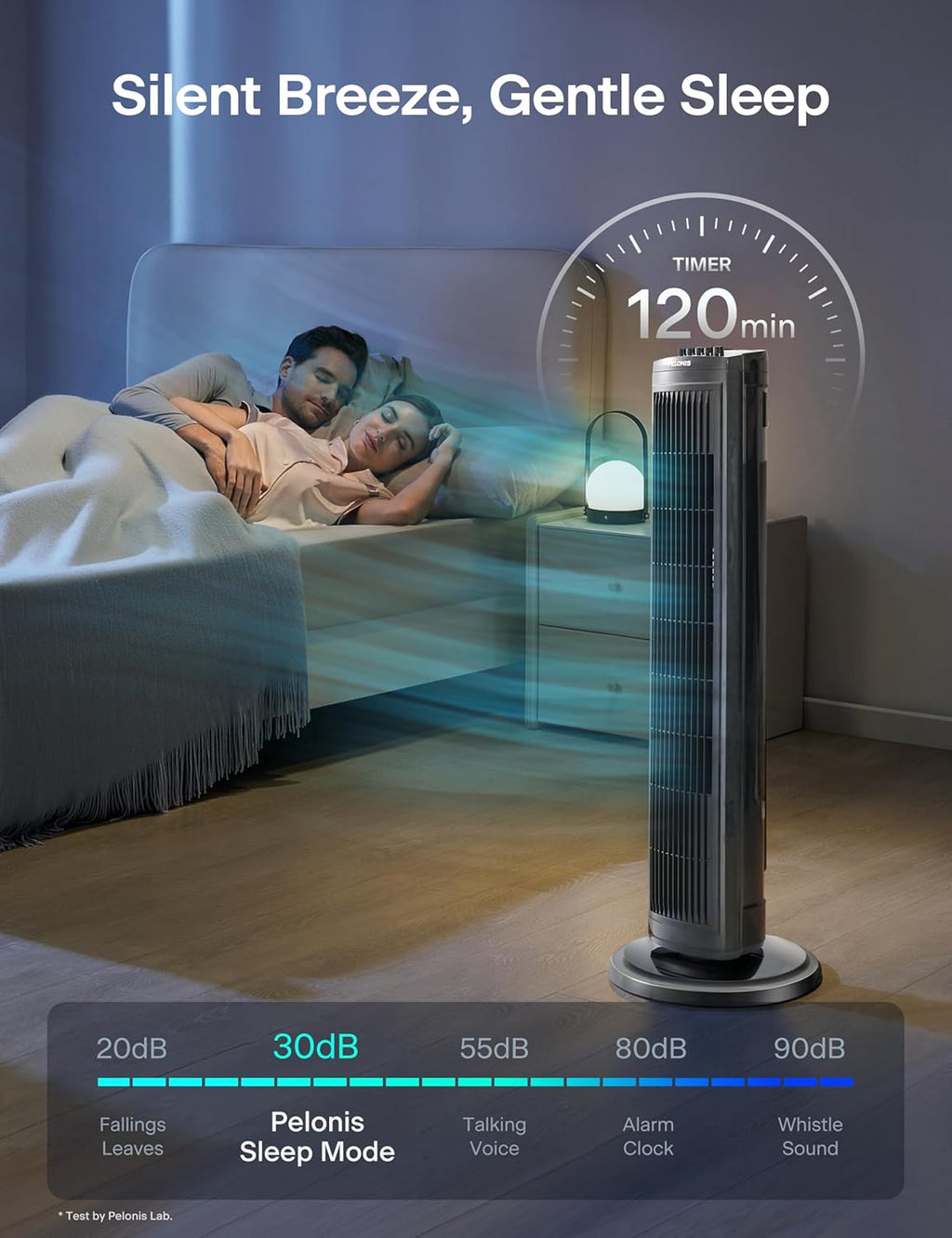 Pelonis 30-Inch Oscillating Tower Fan - 3 Speed Settings & Auto-Off Timer | Black, Medium Size