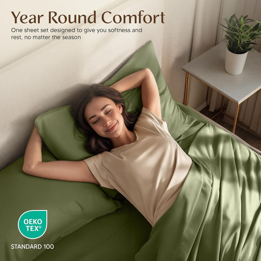Utopia Bedding King Size Sheet Set - Soft, Breathable Microfiber | 4-Piece in Olive, Oeko-Tex Certified