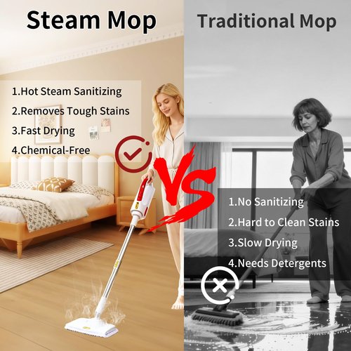 Multifunctional Steam Mop Cleaner – 6 in1 Rotated Steam Mop Cleaner with 300ml Tank, 16ft Cord, 12 Accessories for Hardwood, Tile, Carpet, Kitchen & Bathroom Cleaning