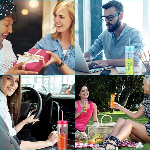 Mumufy 36 Pcs End of Year Gifts Bulk 16 oz Skinny Tumbler Cups with Lids and Straws Thank You Gift Plastic Cups for Teacher Coworker Employee