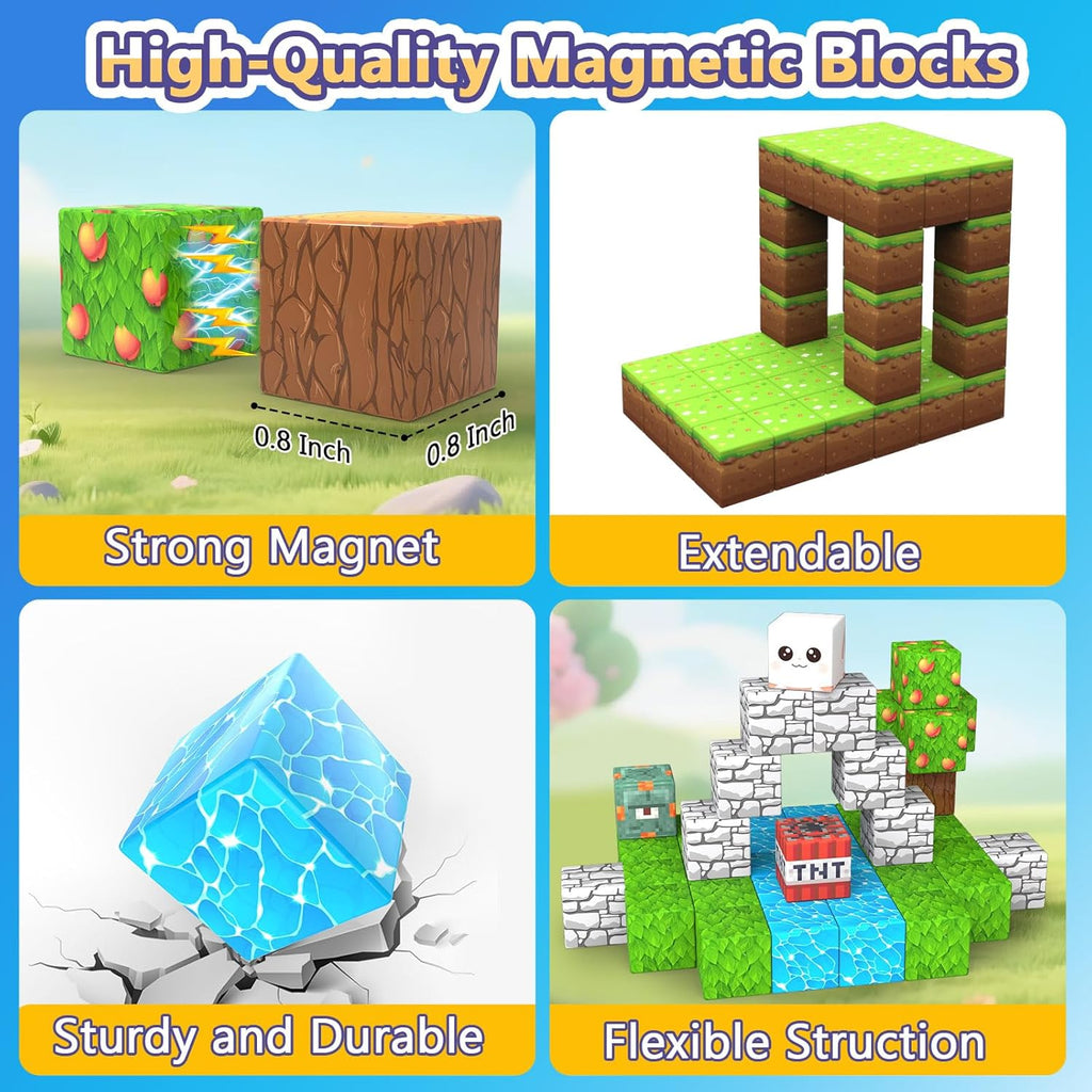 Magnetic Blocks by Skiennix - 150PCS Stacking Building Tiles for STEM Play | Perfect Birthday Gift for Ages 3-12