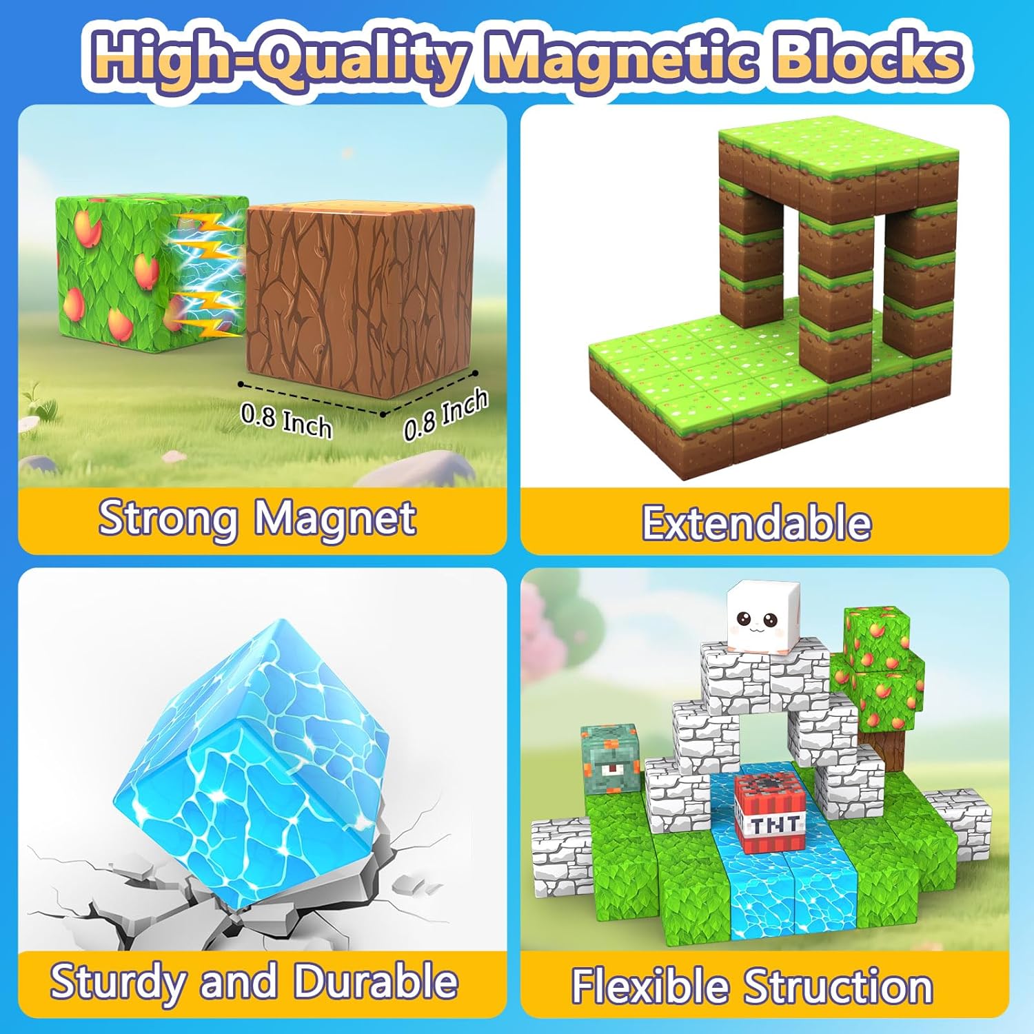 Magnetic Blocks by Skiennix - 150PCS Stacking Building Tiles for STEM Play | Perfect Birthday Gift for Ages 3-12