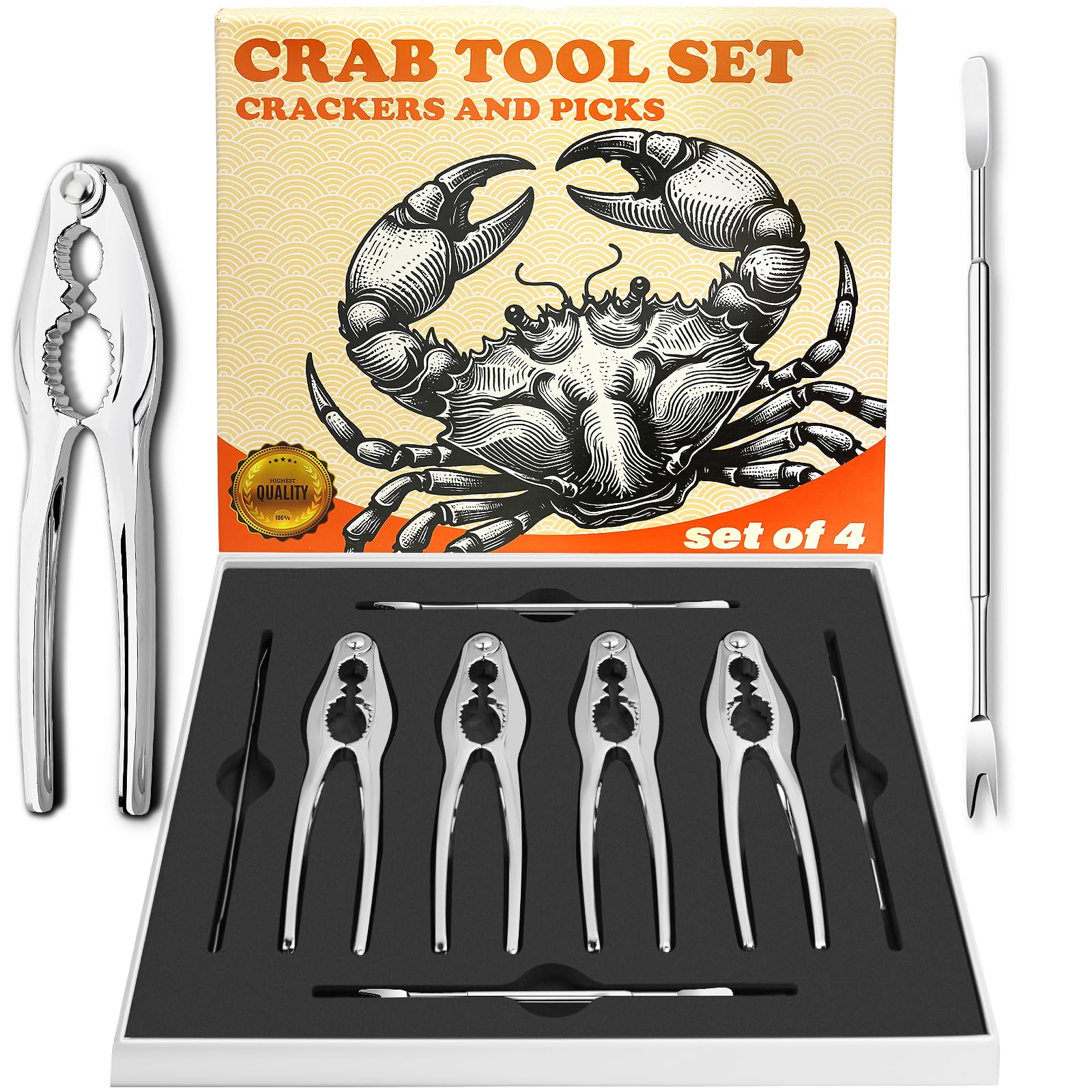 LA NOVO Crab Crackers and Tools, Set of 4, Especial Gift Box