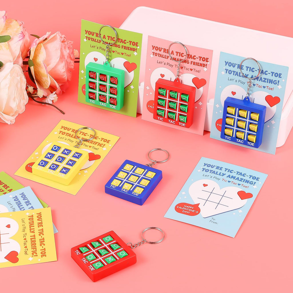 Sundrence Valentines Day Gifts for Kids Classroom - 30 Pack Tic Tac Toe Game Keychain Valentine for Kids Class, Tic Tac Toe Valentines Day Cards for Party Boys Girls, Gifts for Classroom Exchange