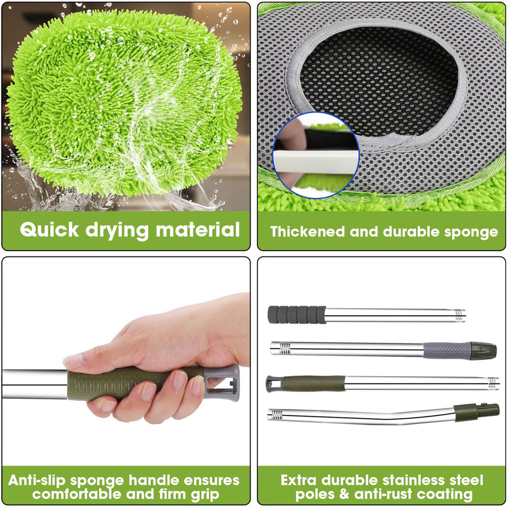 Wall Mop,Wall & Baseboard Cleaner Mop Tool with 71.3'' Long Handle,Ceiling Dust Mop with 15° Labor-Saving Extension Pole,Rotatable Adjustable Cleaning Tool Duster for Cleaning Window,Tile,Home,Green