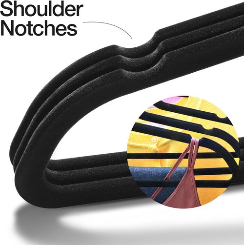Home-it Premium Velvet Hangers - Heavy Duty Non-Slip Black Suit & Clothes Hangers | 50 Pack with 360° Hook