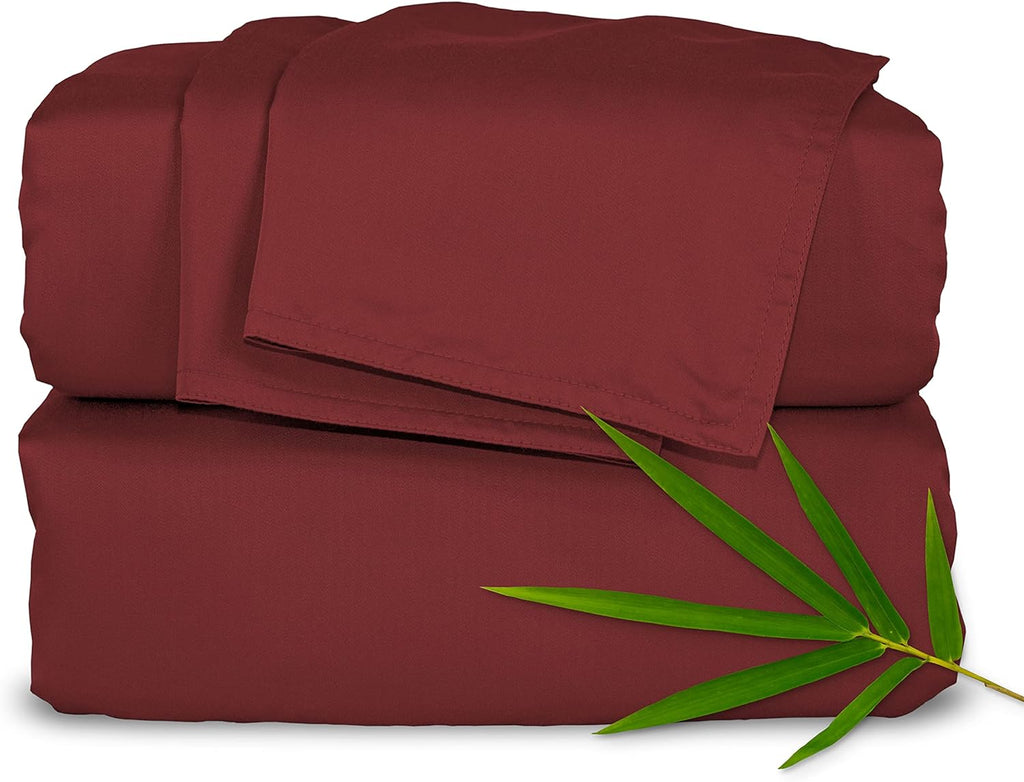 Pure Bamboo Full Bed Sheet Set - 100% Organic Viscose, Luxuriously Soft & Cooling | Merlot Color, 2-Year Quality Promise