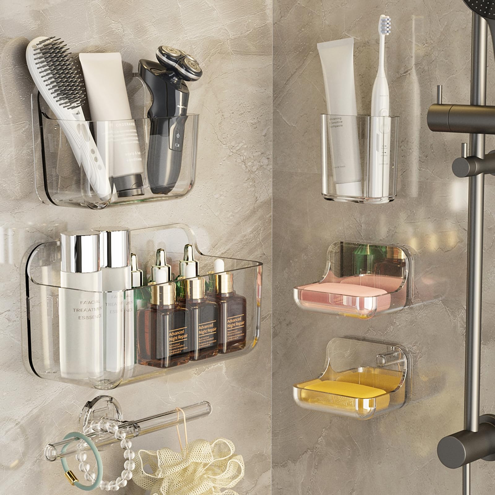 Plaitaoai Acrylic Shower Caddy,6 Pack Acrylic Rustproof Shower Organizer with Large Capacity,No Drilling Shelves for Bathroom Storage & Home Decor (Clear)