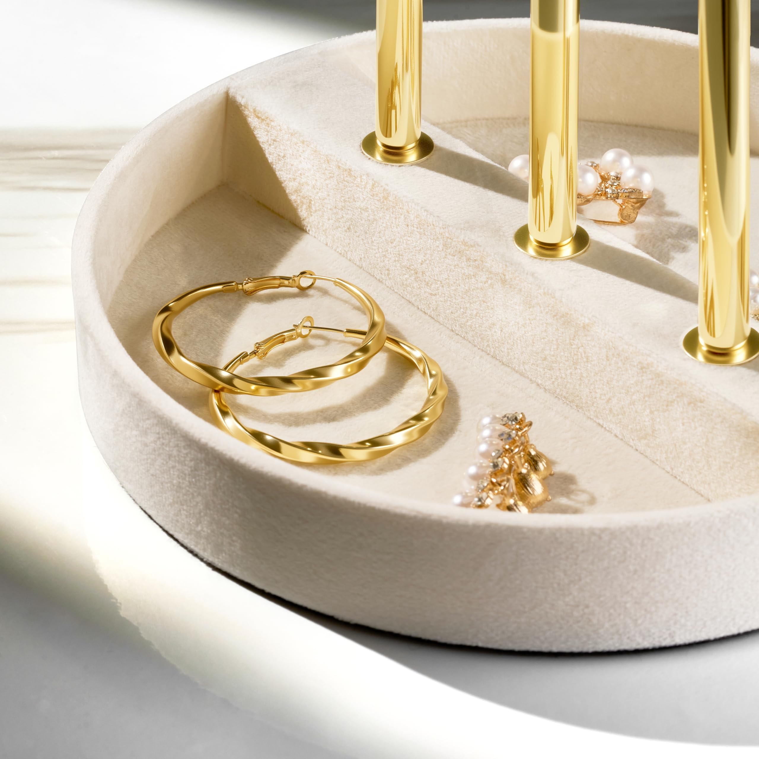 bussdis Bracelet Holder Jewelry Organizer Display - 3 Tier T Bar Velvet Stand, Beige Necklace Holder Organizer, Bracelet Holder, Earring Holder and Ring Display for Jewelry Organizers and Storage