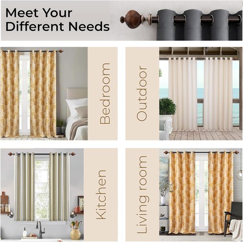 Deco Window Curtain Rod - Heavy Duty 1 Inch Metal Drapery Rod, Adjustable 44-120 Inch, Brown Matte Finish