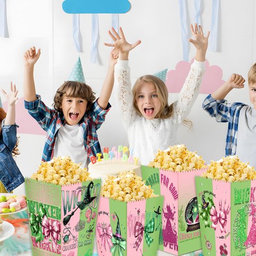 24pcs Witch theme Party Popcorn Boxes ,Green and Pink Popcorn Treat Boxes Dessert Cookie for Birthday Party Decorations