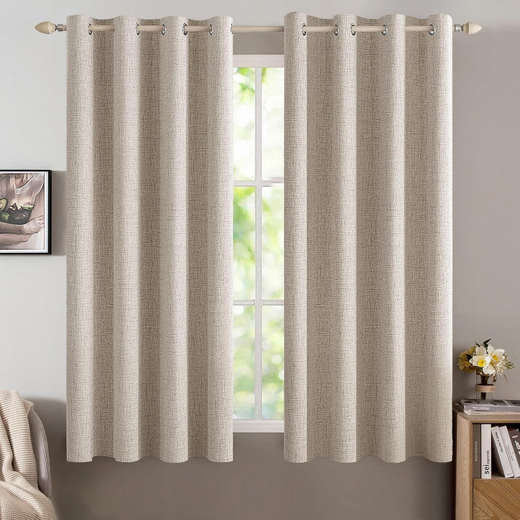 MIULEE Blackout Curtains - 100% Linen Textured Thermal Insulated Drapes | 52 x 45 Inch (2 Panels) for Bedroom & Living Room