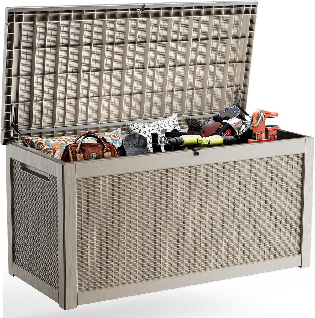 Skiennix 320 Gallon Outdoor Deck Box - Lockable Waterproof Storage for Garden Tools & Cushions | Grey