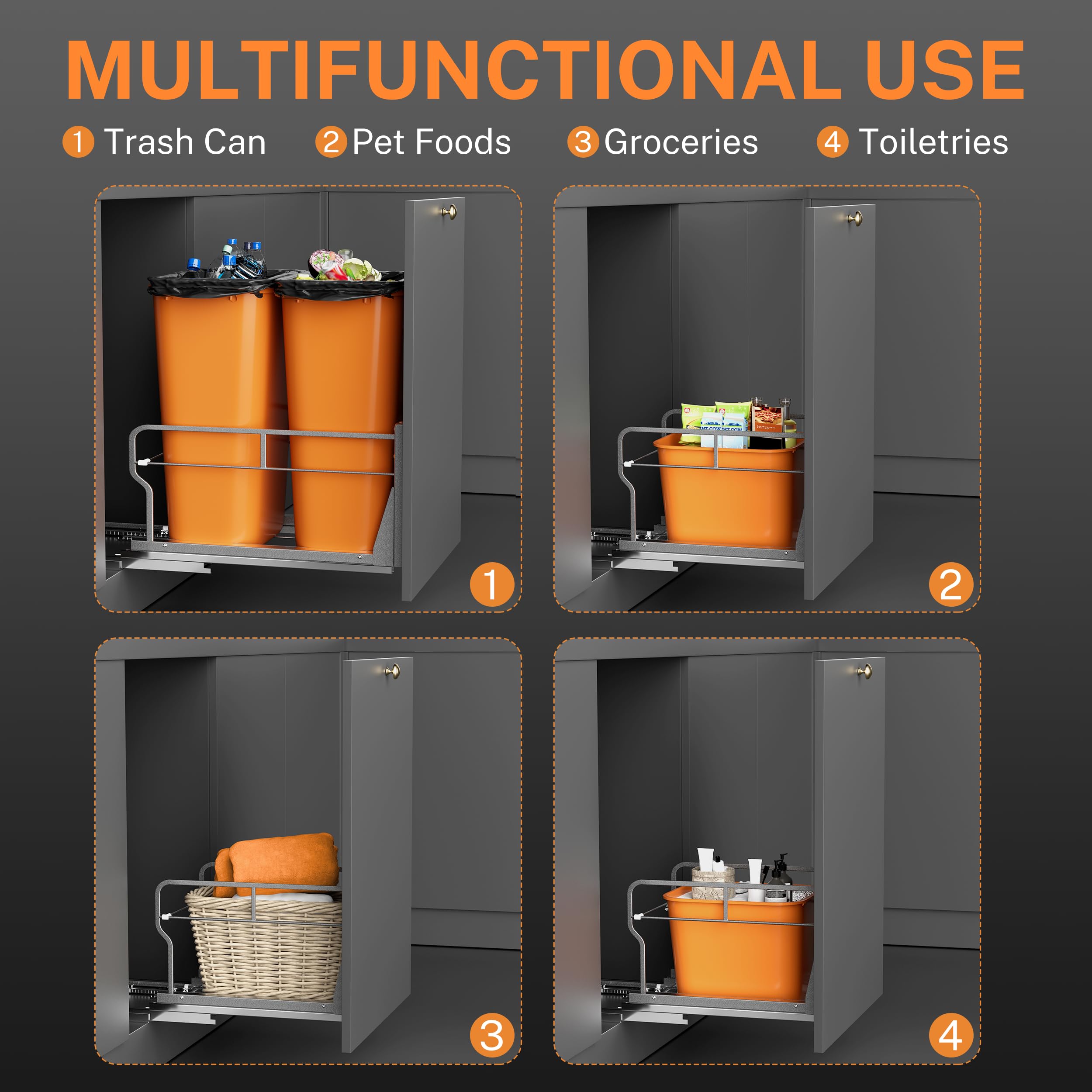 YJHome Pull Out Trash Can Under Cabinet with Soft-Close Slides, Garbage Can Not Included, Cabinet Trash Can Pull Out Kit with Door Mounting Kit, Requires Minimum Cabinets Opening 17" W X 24" D