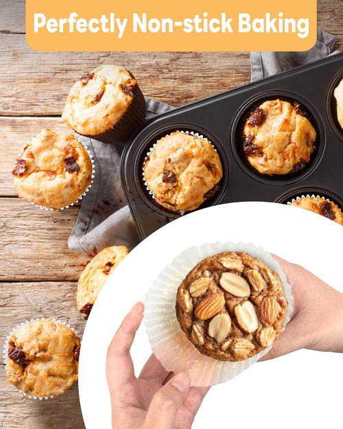 Bake Choice Jumbo Cupcake Liners - 100 Pcs Greaseproof White Muffin Wrappers for Parties & Events