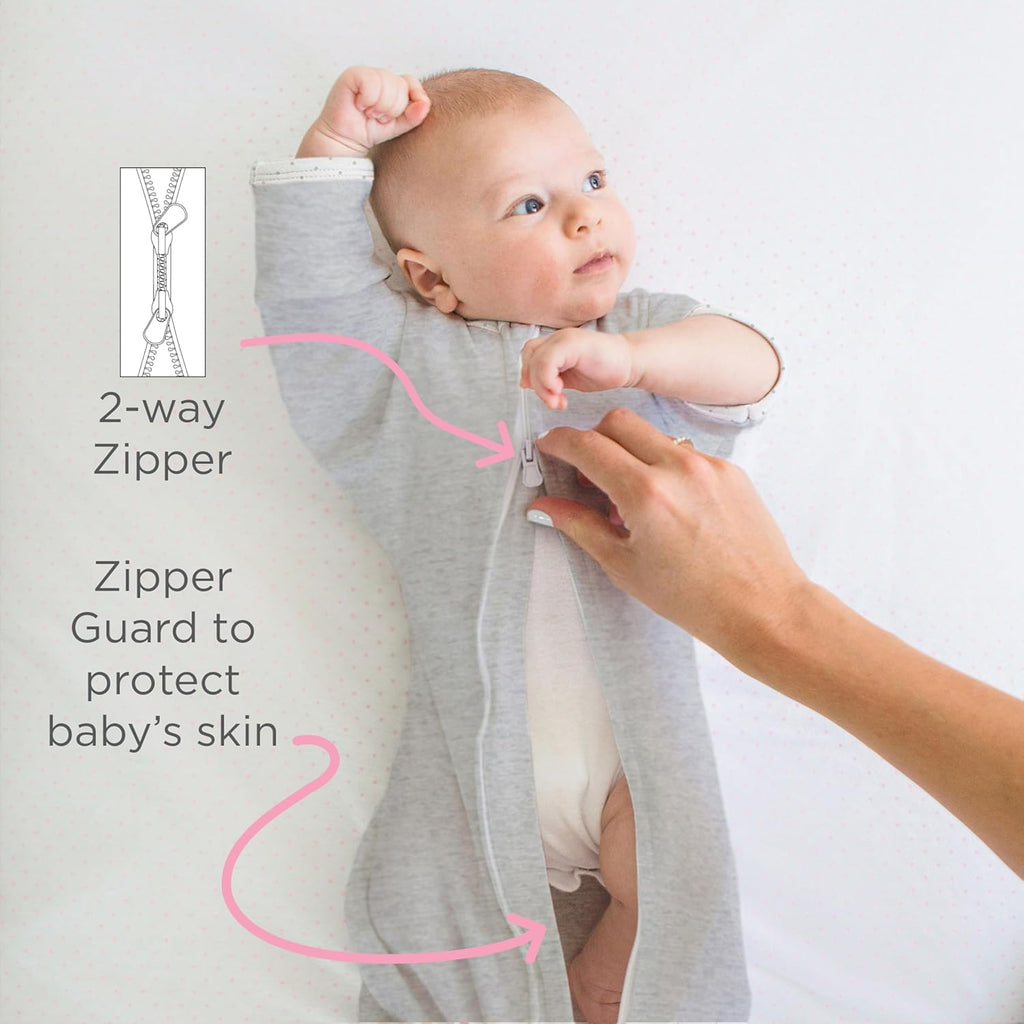 SwaddleDesigns Transitional Swaddle Sack - Arms Up Half-Length Sleeves & Mitten Cuffs | Medium 3-6 Months, 14-21 lb, Heathered Denim