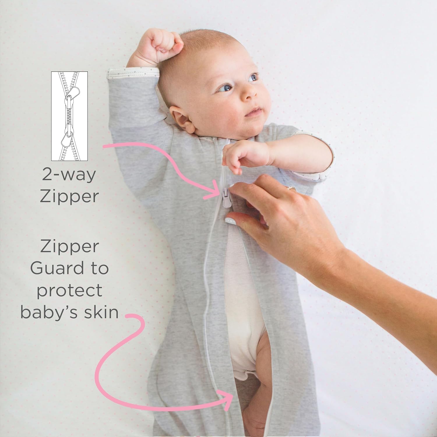 SwaddleDesigns Transitional Swaddle Sack - Arms Up Half-Length Sleeves & Mitten Cuffs | Medium 3-6 Months, 14-21 lb, Heathered Denim