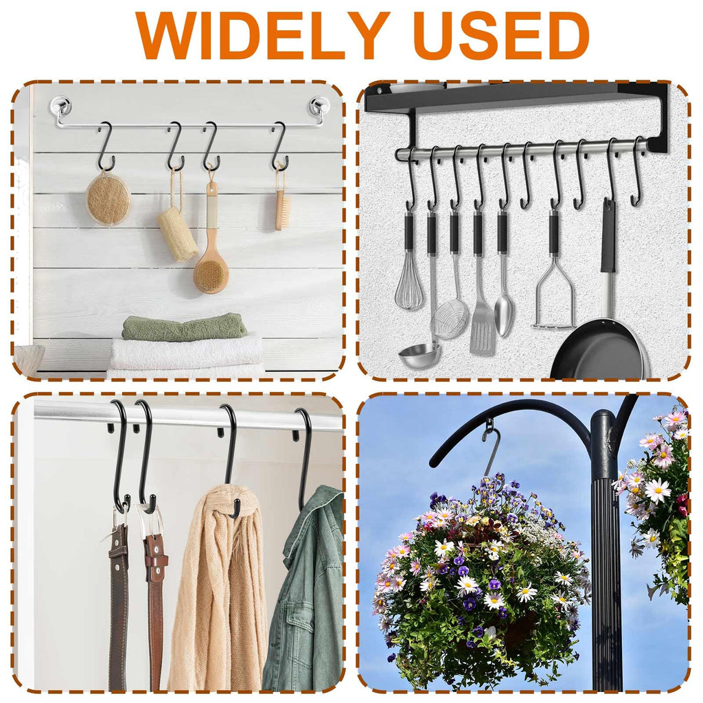 10 Pack 6 Inch Heavy Duty S Hooks, Vinyl Coated Large S Hook for Hanging Plants, Non Slip Black S Shaped Hanging Hooks for Closet, Jeans, Bags, Pot Pans, Wire Shelf Rack, Bird Feeders, Garage, Tools