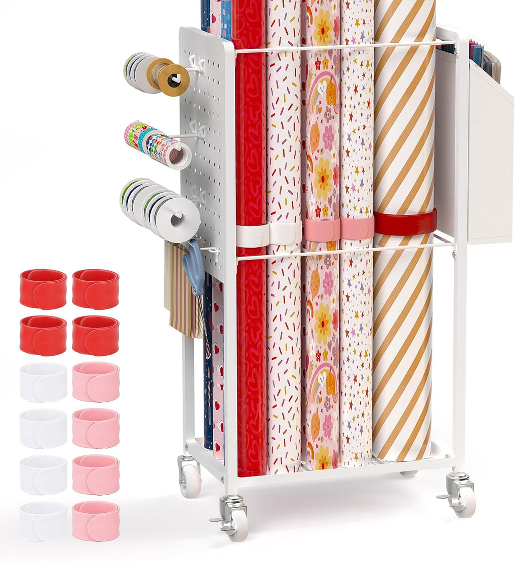 Skiennix Gift Wrapping Station - 12PCS Slap Bands & Rolling Organizer Cart for Christmas Crafts