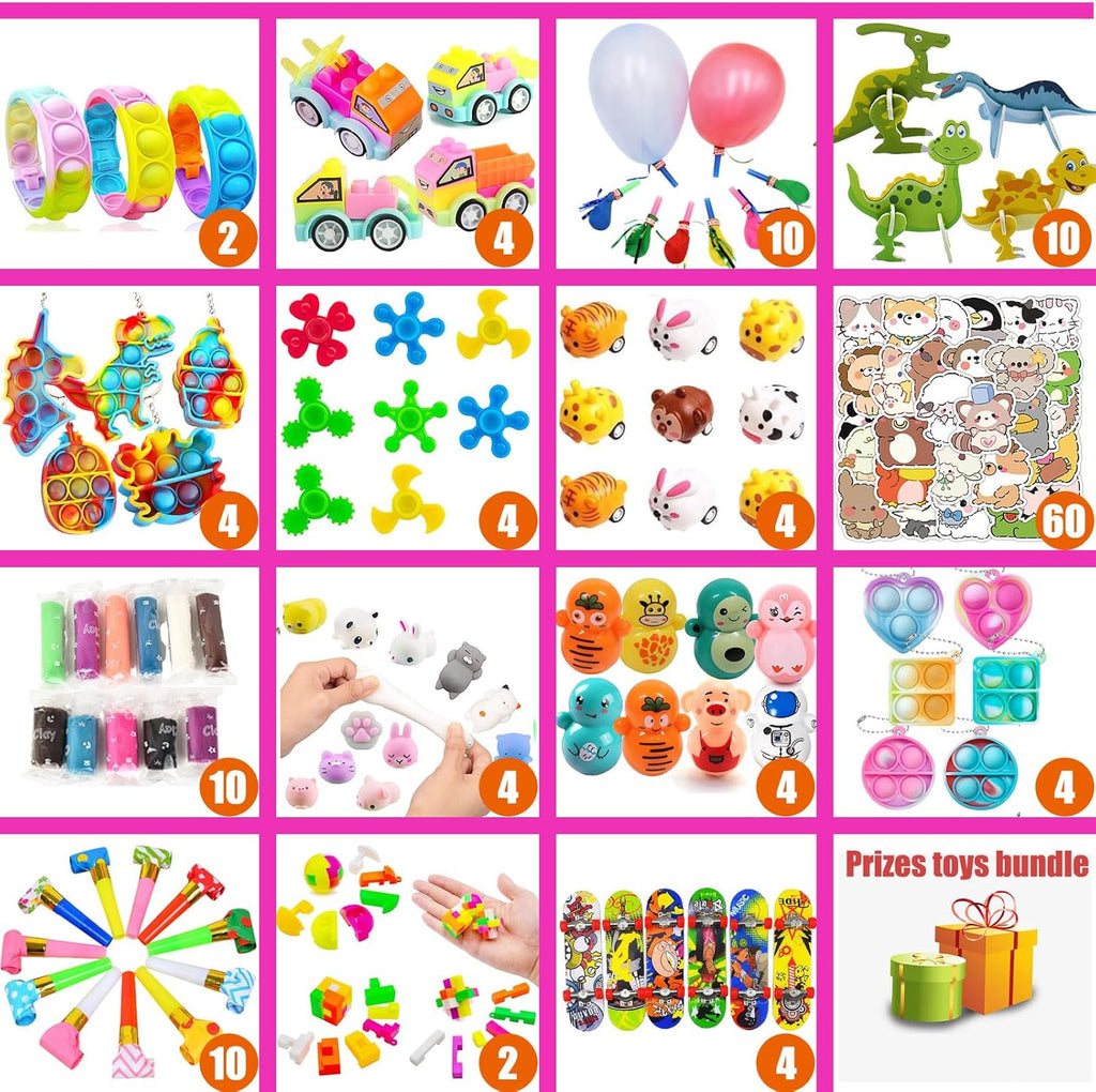 Skiennix 136 Pcs Kids Party Favors - 5-in-1 Classroom Prize Box for Ages 4-10 | Fun Carnival Treasure Box Fillers