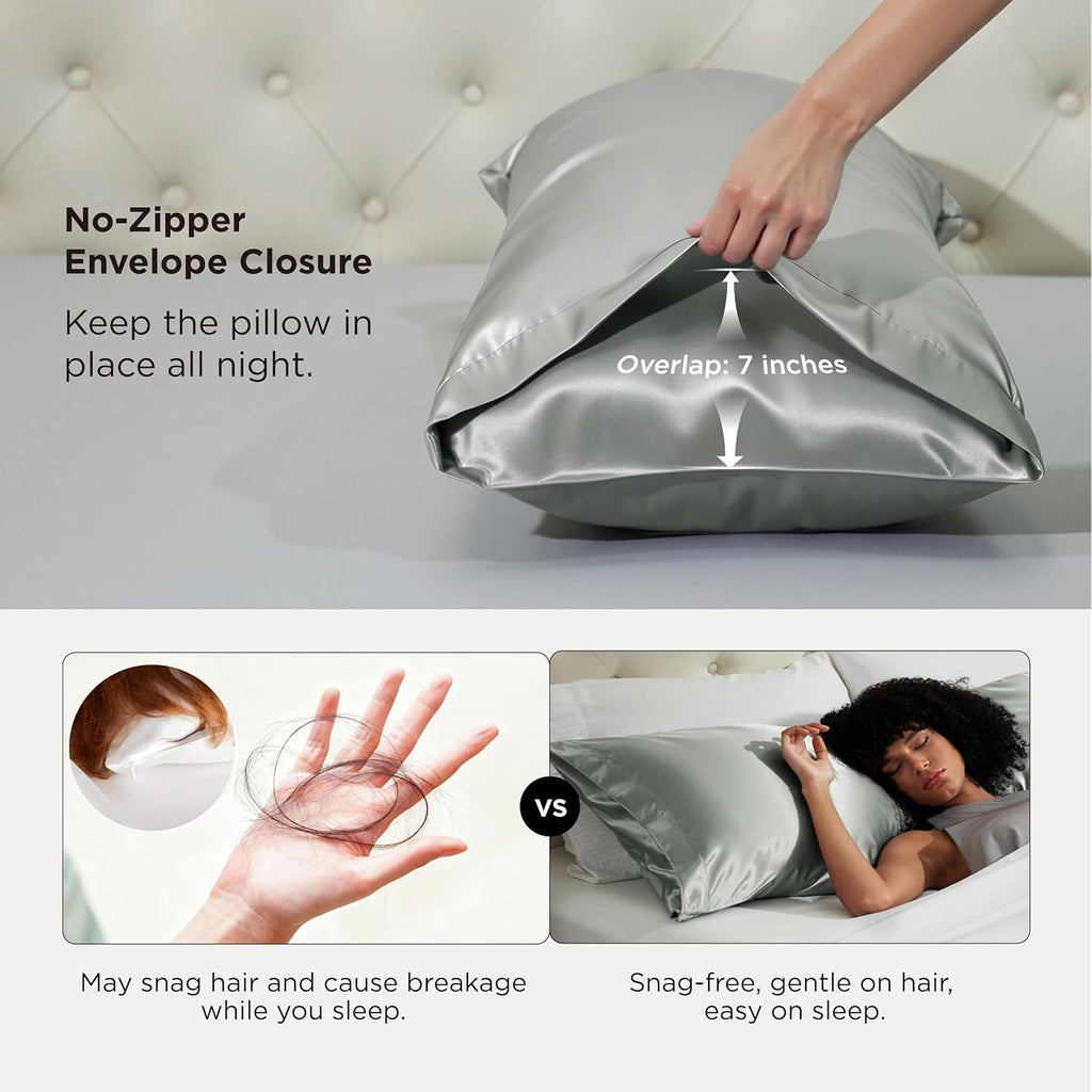 Bedsure Satin Body Pillowcase - Cooling Silky Cover for Hair & Skin | Grey, 20x54 Inches