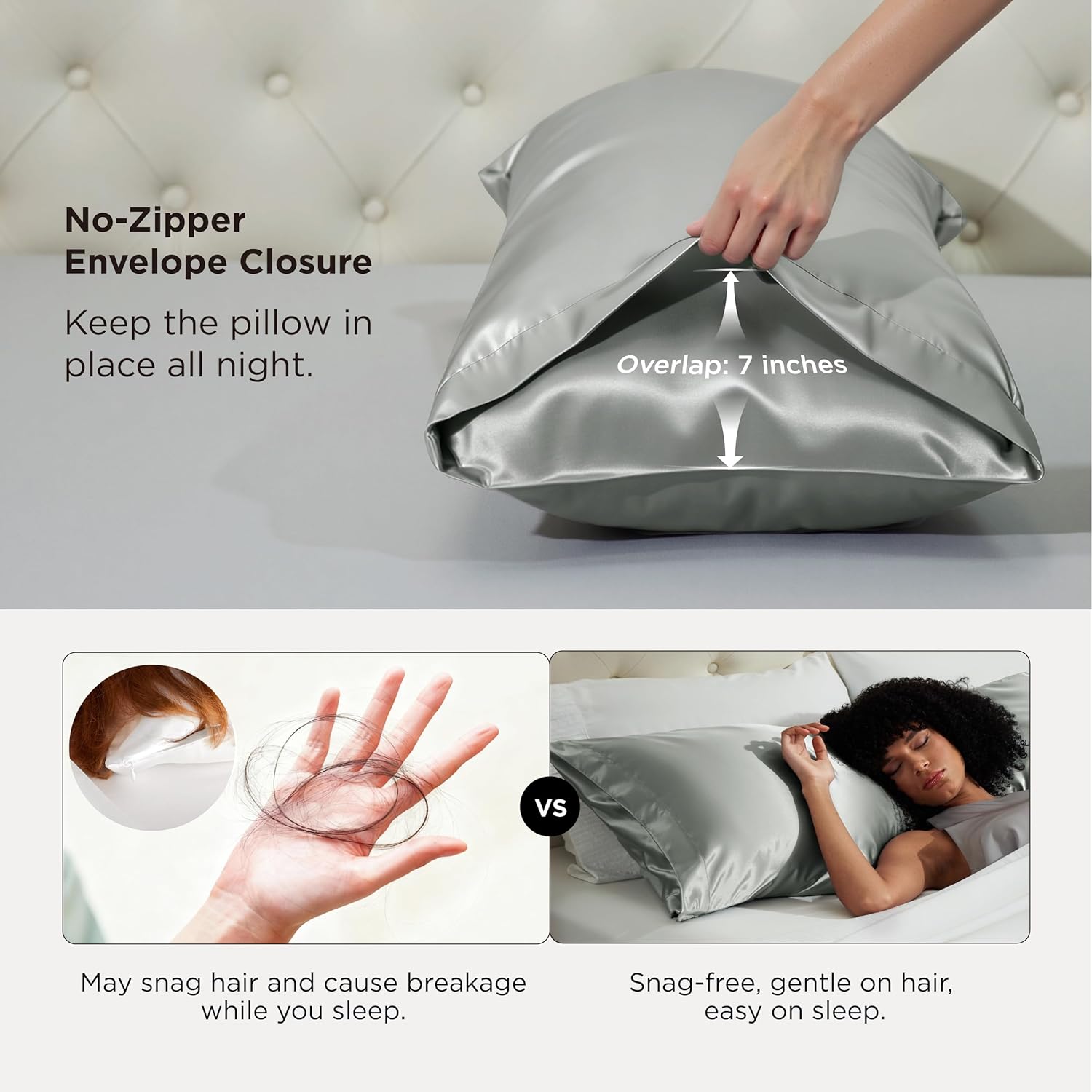Bedsure Satin Body Pillowcase - Cooling Silky Cover for Hair & Skin | Grey, 20x54 Inches