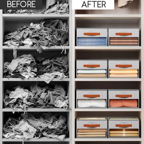 Homsorout Drawer Organizers - 6 Pack Foldable Pants Organizer with Clear Window & Handles | Light Gray Fabric Storage for Clothes, Jeans, Towels & More