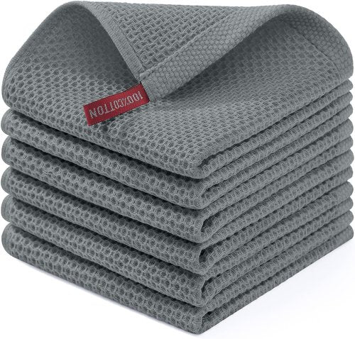 Homaxy 100% Cotton Waffle Weave Dish Cloths - Ultra Soft & Absorbent Quick-Drying Towels | 12x12 Inches, Grey, 6-Pack