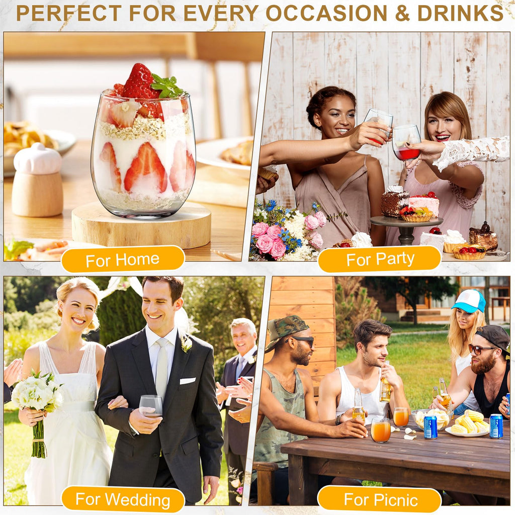 OTOB 40 Pack Reusable Stemless Plastic Wine Glasses, 12 OZ Unbreakable Champagne Whiskey Glass, Round Clear Disposable Cocktail Glasses Wine Cups BPA-Free, Ideal for Home Office Bar Party Wedding