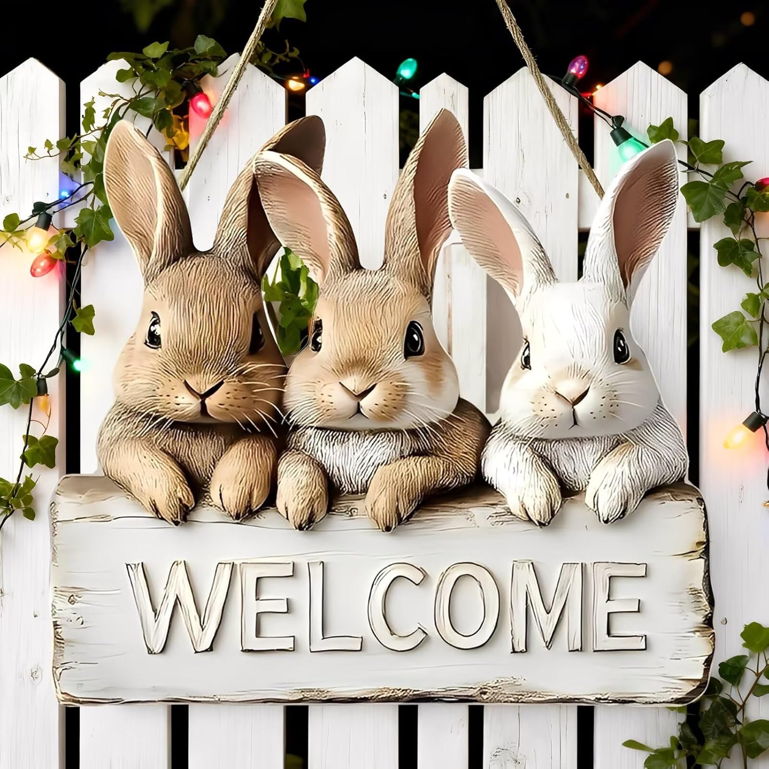Welcome Easter Hanging Sign by [Brand Name] - Adorable Bunny Design for Spring Home & Garden Decor