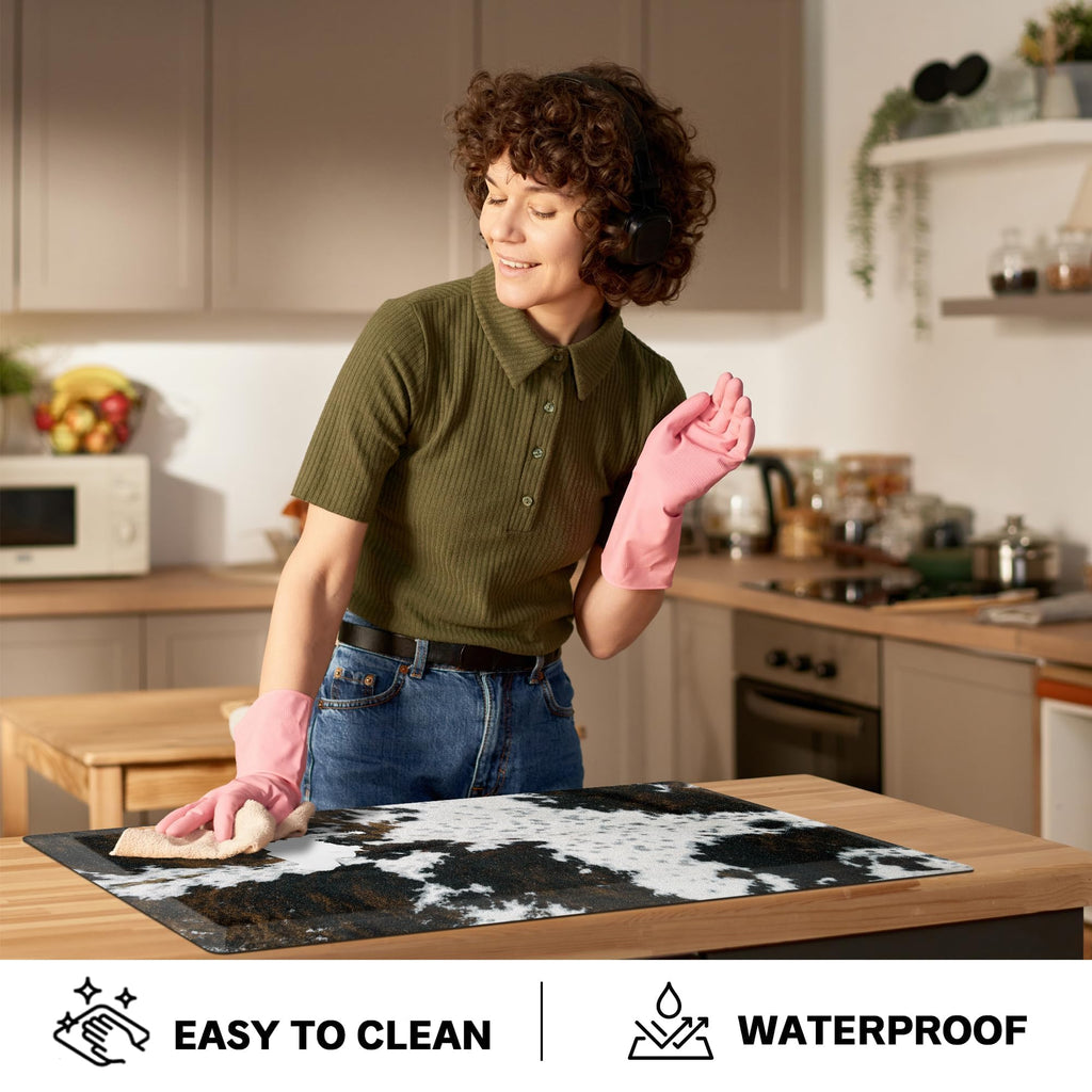 Tyrot Cowhide Kitchen Mat Cushioned Anti Fatigue - 4/5 Inch Thick Western Cow Kitchen Mats for Floor, Non Slip PVC Waterproof Standing Desk Ergonomic Comfort Rugs for Sink, Office, Laundry, 20x39