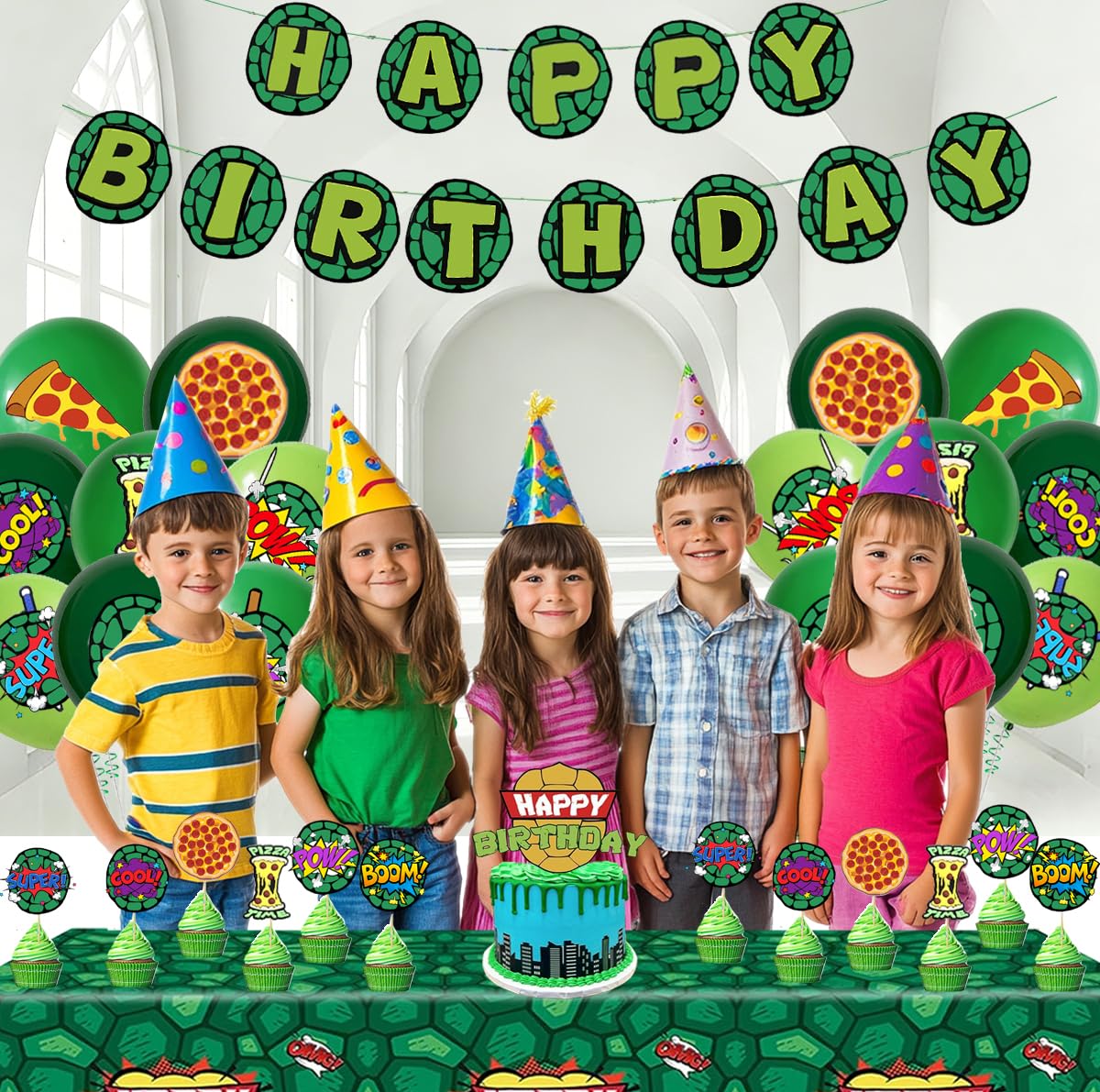 Turtle Birthday Party Decorations Happy Birthday Party Turtle Party Supplies - Big Cake Topper - Cupcake Toppers - Balloons - Happy Birthday Banner