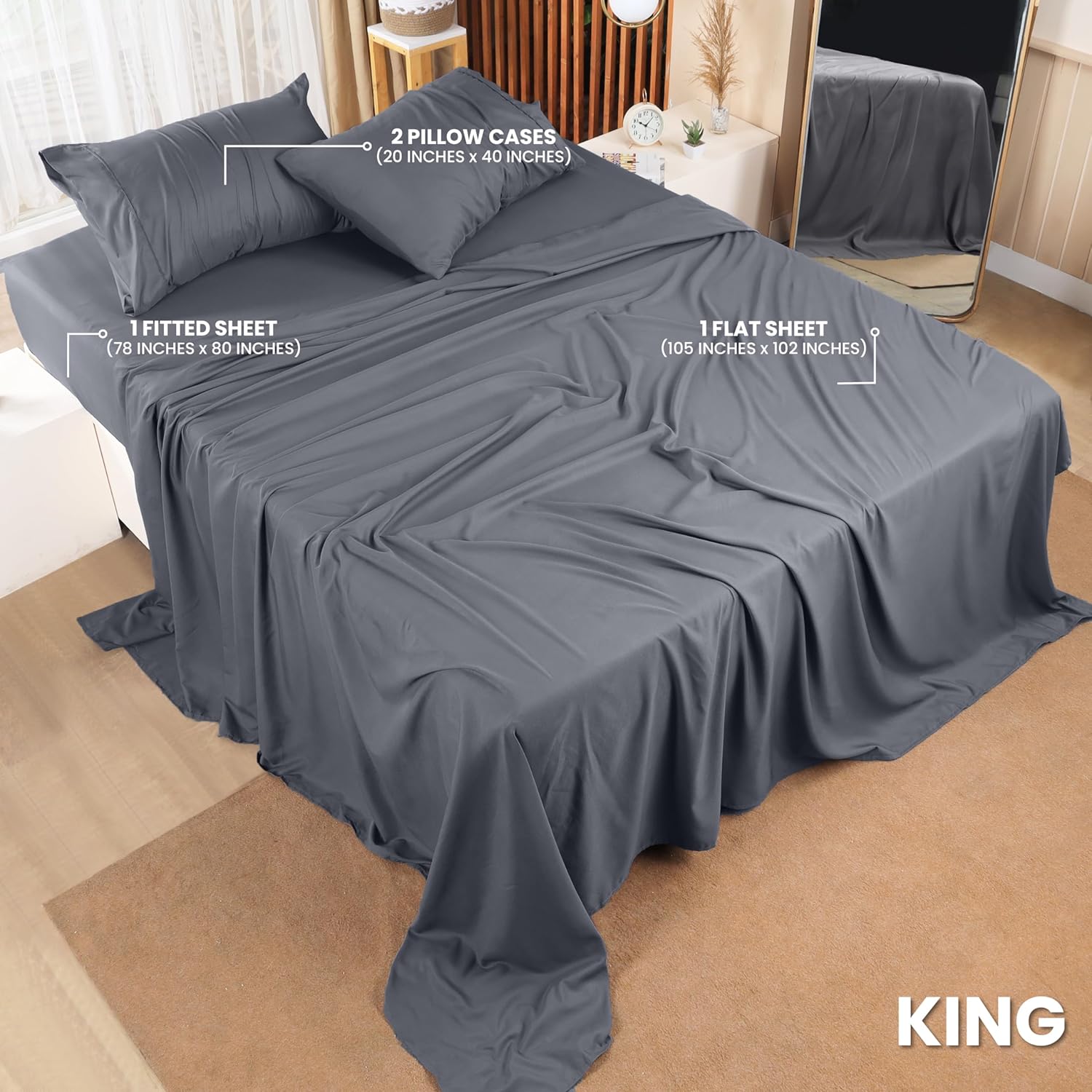 Utopia Bedding King Bed Sheets Set - Soft Brushed Microfiber | Fade & Shrinkage Resistant - Grey