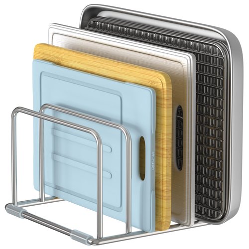 LAEMYFYRE Cutting Board Holder Stand, Chopping Board Organizer Rack with 304 Stainless Steel, Cookie Sheet Storage Organizer, 1.0 & 1.2 Inch Wide Slots (1 Pack)