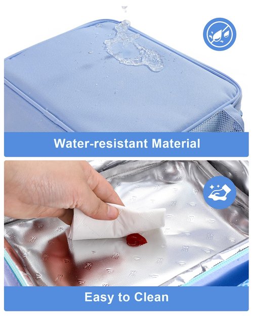 Amersun Kids Insulated Lunch Box- Water-Resistant, Reusable Cute Lunch Tote Bag with Water Bottle Holder & Multi-Pocket-Ideal for Ages 3+ Girls, Boy, School,Travel(Baby Blue)