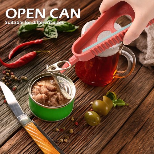 GeeRic Jar Opener for Weak Hands & Seniors, Multi-Functional Bottle Opener Tool for Lids, Tabs, Caps, Pull Rings, 5-in-1 Can Opener Dark Red