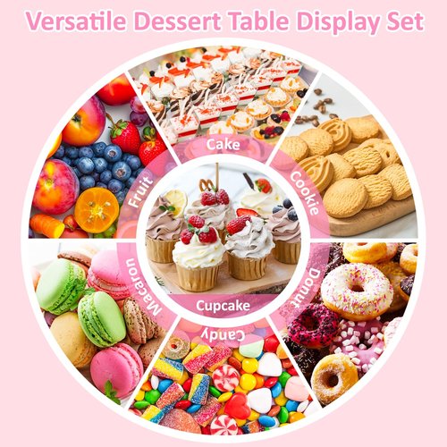 VISCOO 36 Pack Cupcake Stand, Dessert Table Display Set, 3-2 Tiered Tray Stand & Cupcake Holder Display Tower for Wedding, Serving Trays for Tea Party, Birthday, Dessert Stands for Baby Shower