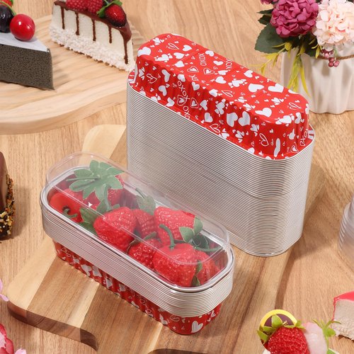 PAJIXANTHIC 100Pcs Mini Loaf Pans with Lids,6.8oz Rectangular Aluminum Foil Baking Pans Disposable Mini Cake Pans,Valentine