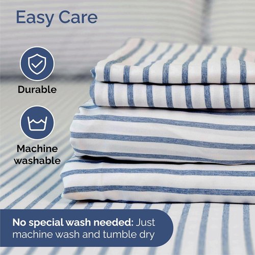Cal King Size 4-Piece Sheet Set by Hotel Luxury | Comfy, Breathable & Cooling Bed Sheets - Deep Pockets, Wrinkle-Free - Blue Stripes