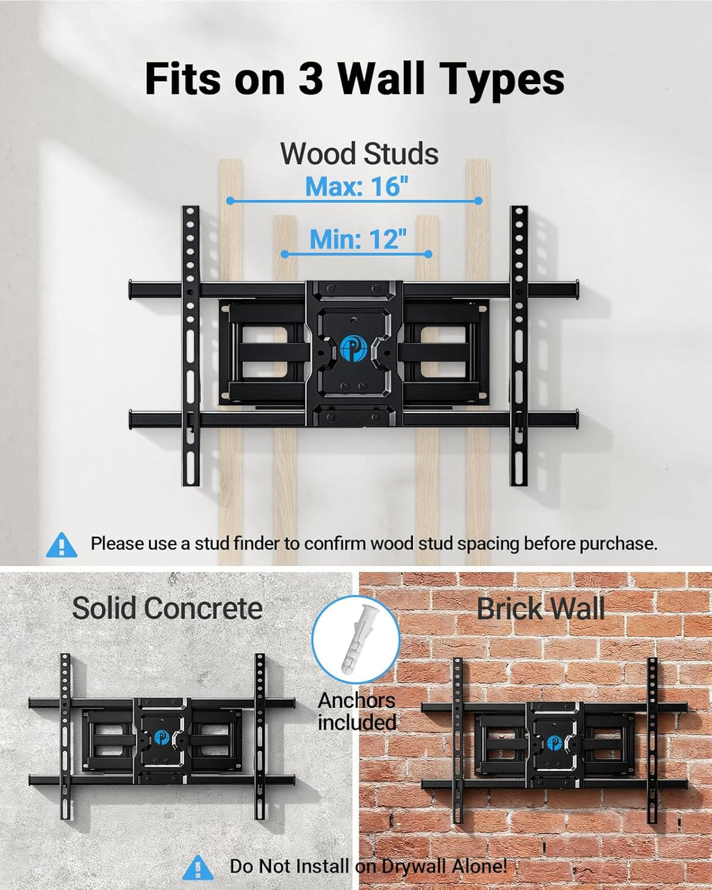 Pipishell Full Motion TV Wall Mount - Fits 37-84 Inch TVs Up to 132lbs | Articulating Swivel & Tilt Design