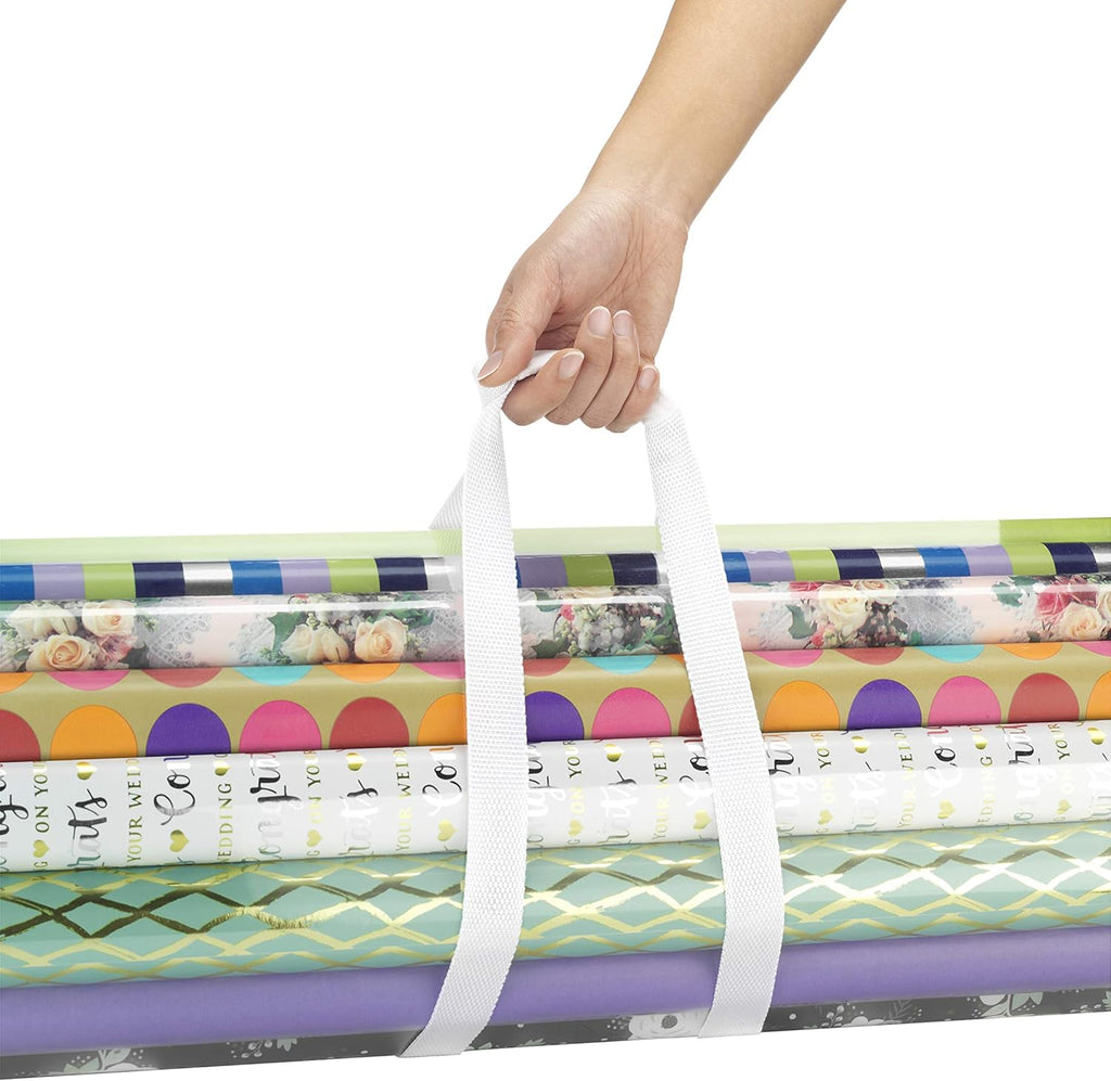Whitmor Clear Gift Wrap Organizer - Zippered Storage for 25 Rolls | Durable & Space-Saving Design