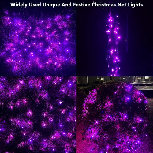 HISHINY 100 LED Purple Halloween Net Lights - 5ft x 5ft Waterproof Design for Outdoor & Indoor Decor