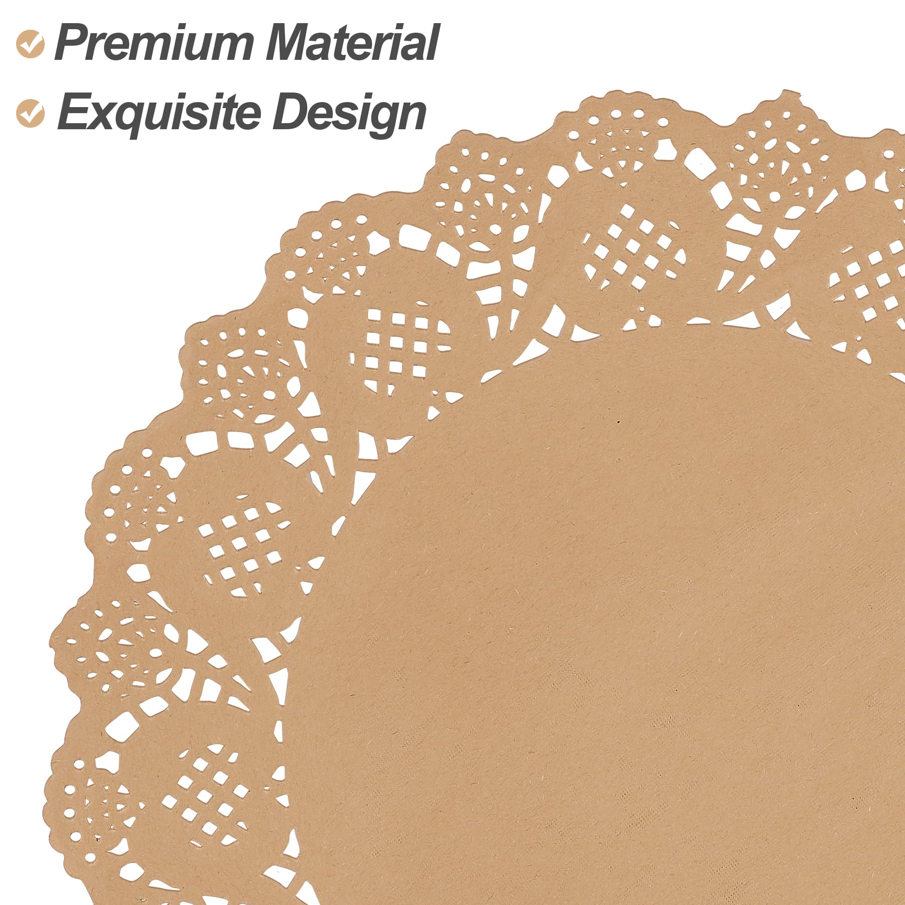 MCEAST 100 Pack Round Brown Kraft Paper Doilies 13.5 Inches Lace Paper Place Mats Rustic Scallop Doily Disposable Table Pads for Food Cakes Crafts Party Weddings Tableware Decor